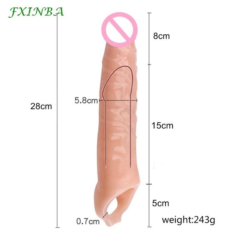 FXI 14-27cm Realistic  Sleeve Extender  Sleeve Dick Enlargement Delay Ejaculation Reusable Condom Men Sex Toys