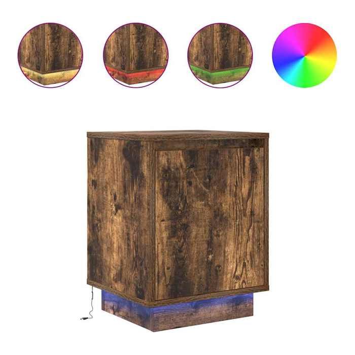 VidaXL Bedside Table with LED Lights Smoked Oak 38x34x50 Cm, Side Table, Bedside Cabinet, Side Table for 861273