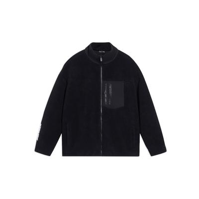 Li-Ning Sports Fashion Series Letter Print Fleece-Lined Warm Sherpa Jacket Unisex Jackets Black AFDSD89-2