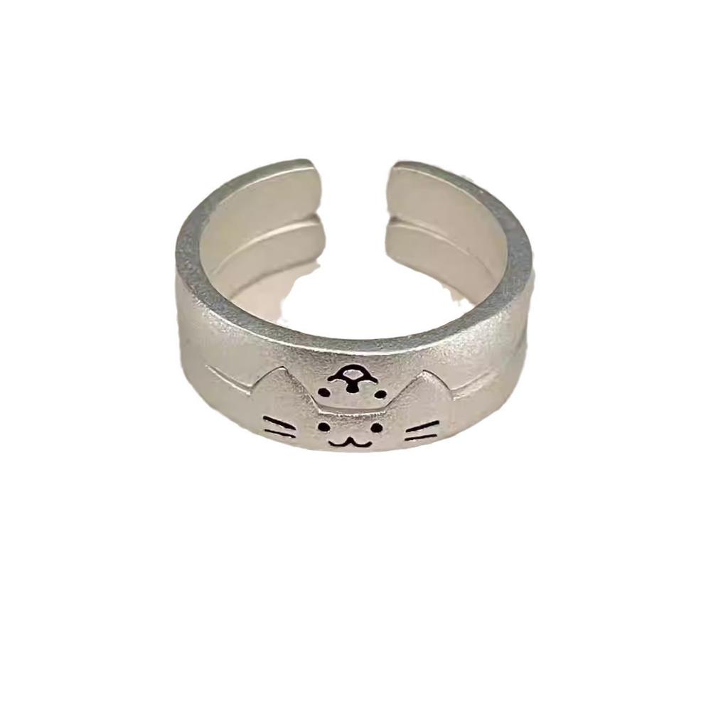 The Same Cat and Puppy Couple Ring Female Niche Design Can Be Stacked with Tide Plain Ring Men's and Women's Ring Jewelry