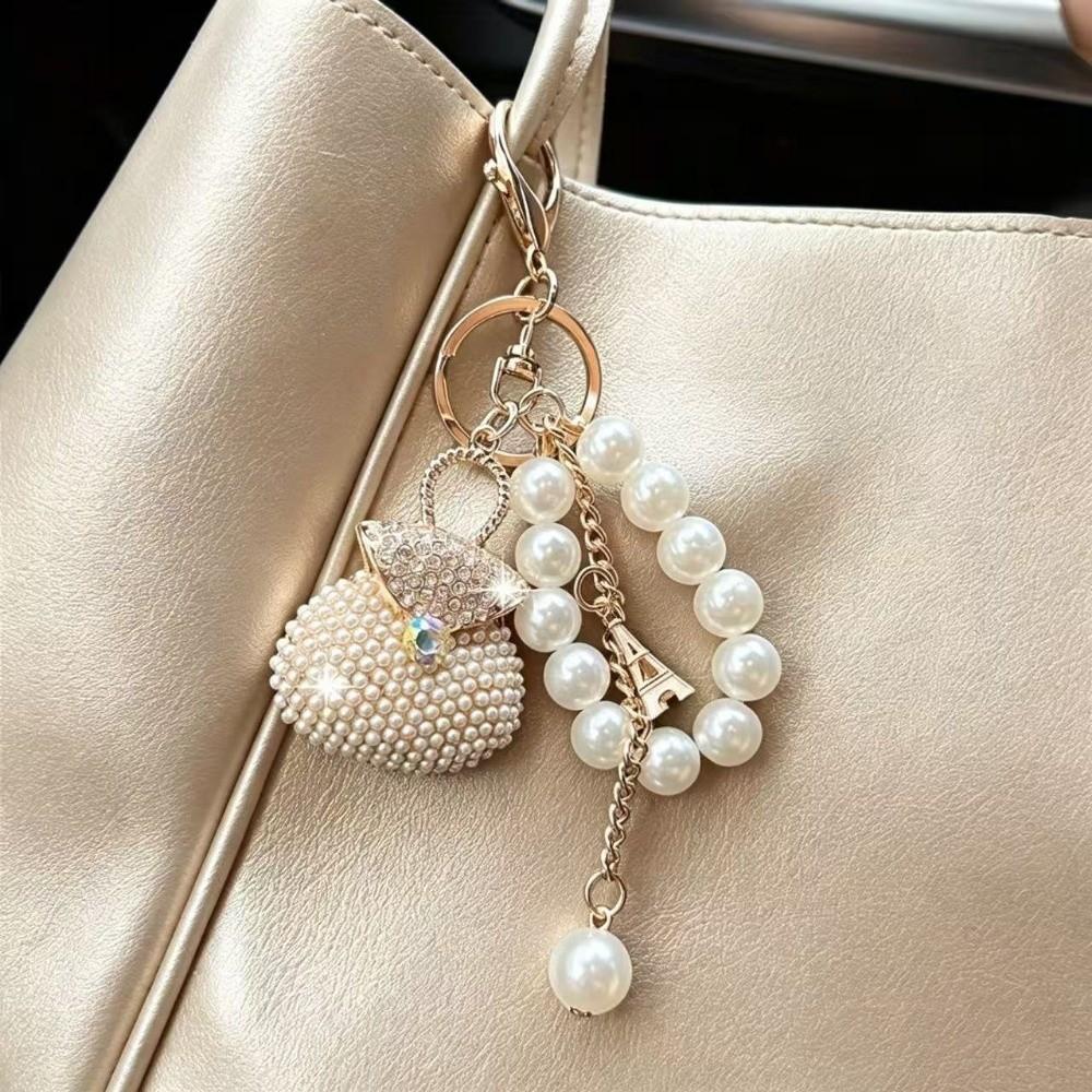 Decoration Bag Pendant Zircon Studded Rhinestone Bag Keychain Pearl Beads Key Chain For Women