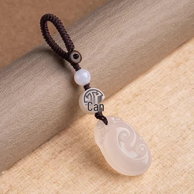Exquisite Jade Chalcedony Ruyi Keychain Pendant Ornament
