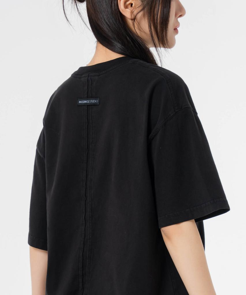 MOZMOZ Back Slit Oversized Pigment Short Sleeve T-Shirt Black