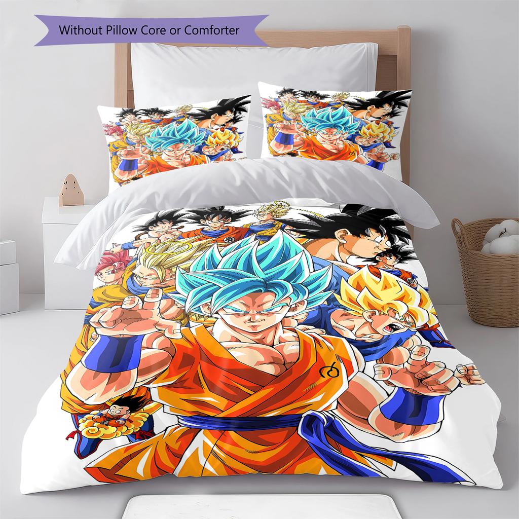 Dragon Ball Super Pattern Bedding,Quilt Set Quilt Cover Pillowcase Home Birthday Gift (1 * Duvet Cover + 2 * Pillowcase, Without Core)