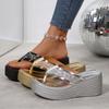 35-43 Plus Size Shoes for Women 2026 Summer Fashion Platform Wedge Comfortable Round Toe Sequin Sandals Women Slippers