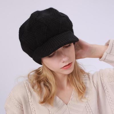 Women's Solid Color Plush Rabbit Wool Knitting Warm Twill Autumn Winter Cap Beret