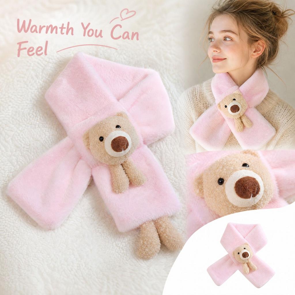 Kids Fall Winter Neck Warmer Bear Soft Plush Warm Scarf for Boys and Girls Outdoor
