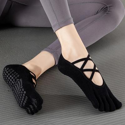 Yoga Socks Women Backless Breathable Bandage Indoor Floor Dance Sports Socks Silicone Anti-slip Five Toes Ballet Pilates Socks
