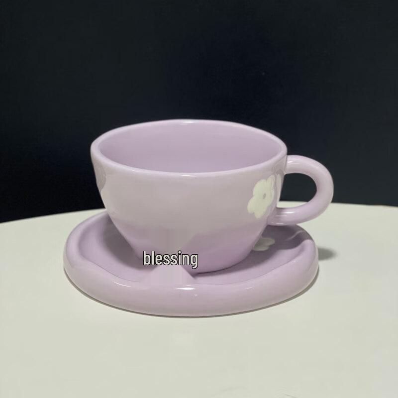 Hand-Painted Irregular Ceramic Coffee Cup and Saucer Set