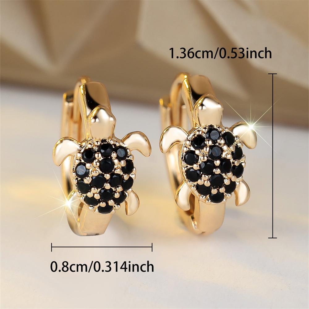 Pendientes de Aro de Tortuga Marina Lindos con Circonita Negra Vintage para Mujer Boho Color Dorado Hebilla Pequeña para Oreja Joyería de Boda Regalos del Día de la Madre