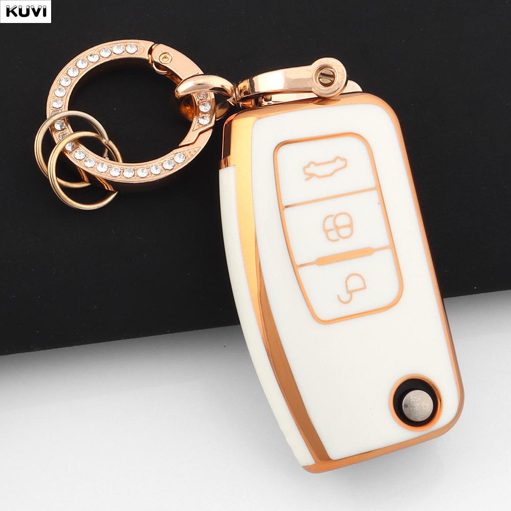 Golden TPU Shell For Ford Focus 2 MK2 Fiesta Mondeo Galaxy Falcon Territory Ecosport Kuga Escape Key Case Fob Holder Keychain