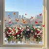 Flower Butterfly Window Cling PVC Spring Floral Window Decals Anti Collision Removable Stickers for Home Party Shop Glass Door Window Decoration