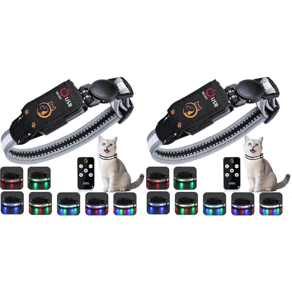 2X Cat Collar,Lighted Cat Collars for Night,Rechargeable Waterproof LED Cat Collar with Remote,Dog Lights