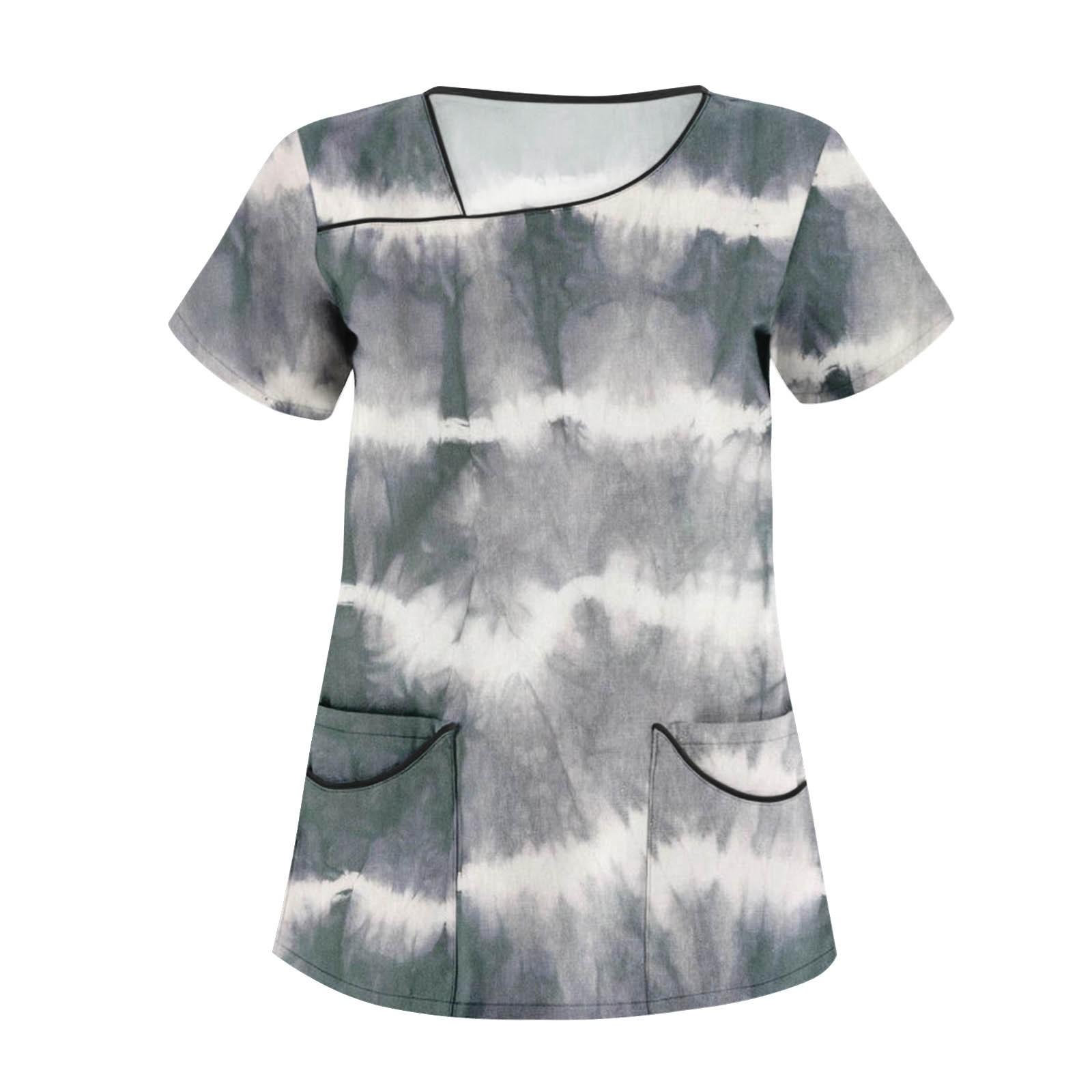 

Жіночий модний робочий одяг у смужку з градієнтним принтом і короткими рукавами з подвійними кишенями XXL