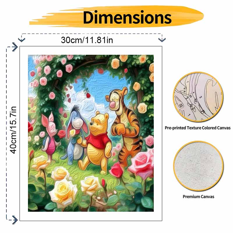 Disney Winnie the Pooh DIY Painting Kit Classic Style Home Decor Craft Gift Idea Art Garden Flowers Roses Cute Friends Canvas Decor