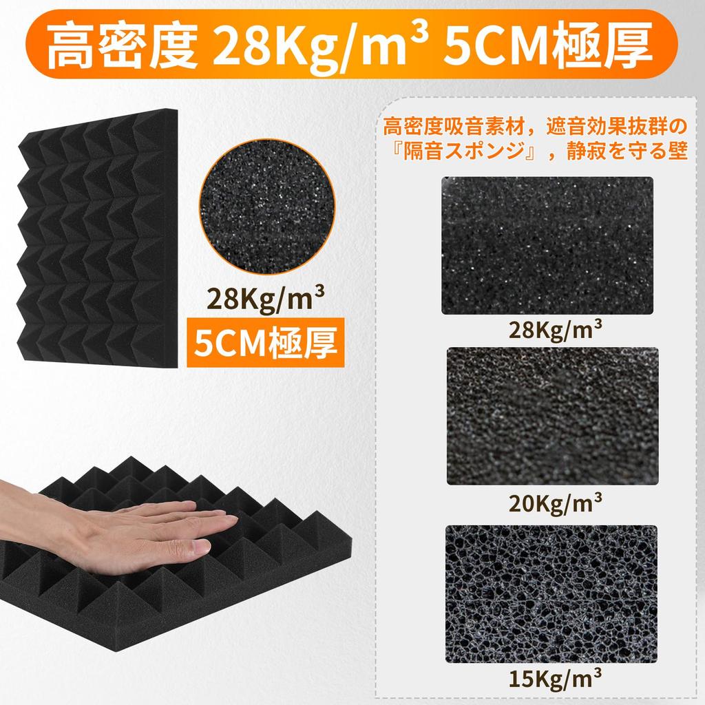 High-Density 28kgm³ Sound-Absorbing Material, 5cm Extra Thick, Soundproofing Sheet, 30x30x5cm, Flame-Retardant, Odorless, High-Resilience,