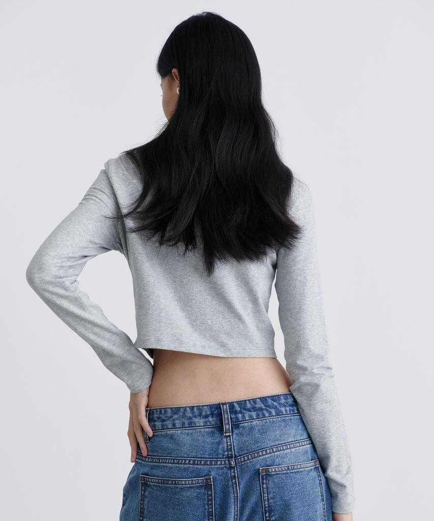MUSINSA STANDARD WOMAN Women'S Slim Crop Crew Neck Long Sleeve T-Shirt [Medium Grey]