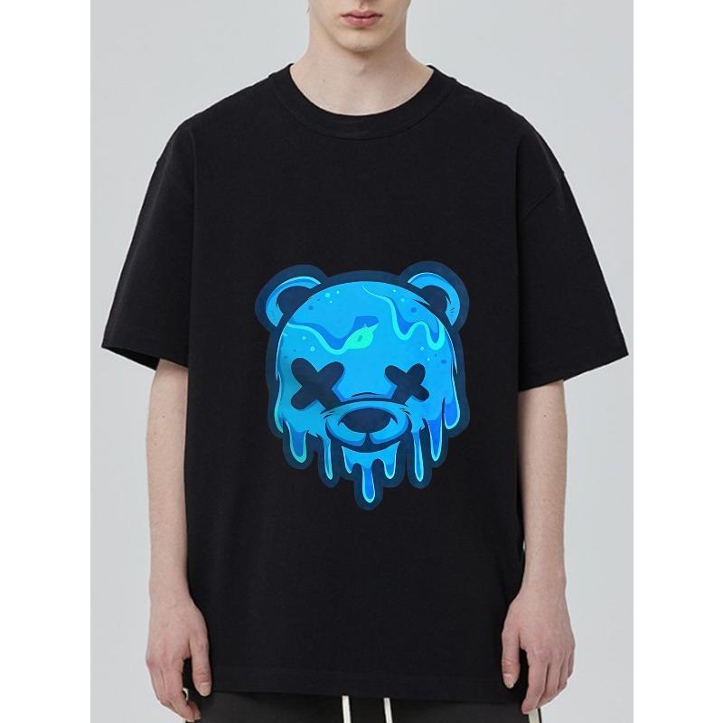 

Black T Shirt with Blue Melting Bear Face Print for Casual Wear XXXXL чёрный