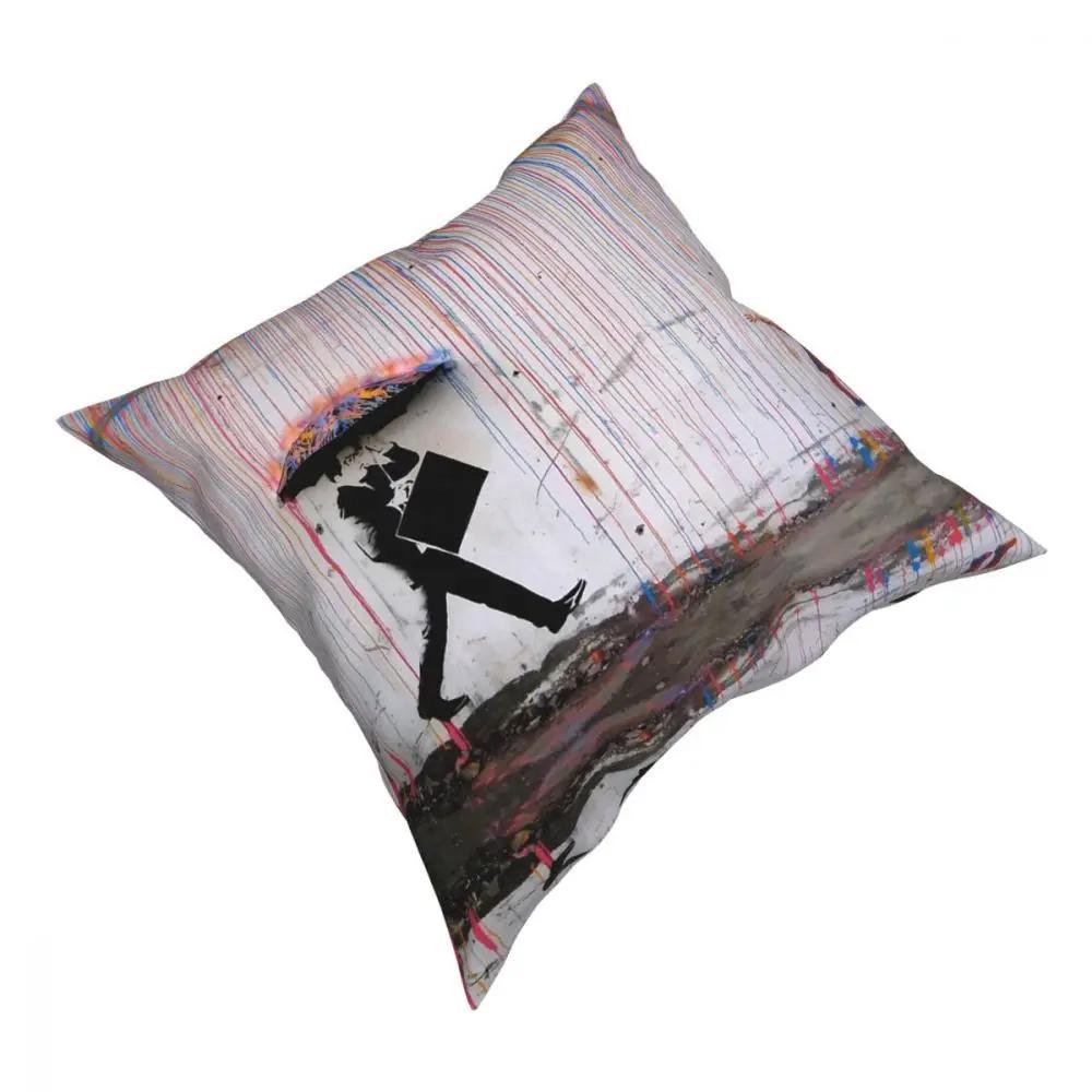 Banksy Umbrella Rainbow Happy Girl Throw Pillow Cover Decorative Pillow Creative Cushion Covers