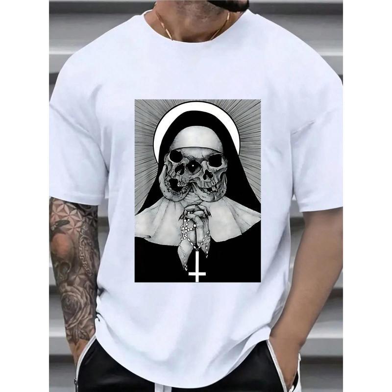 Skull Nun TShirt Symbolizing Mortality and Spirituality in a Captivating Design S разноцветный