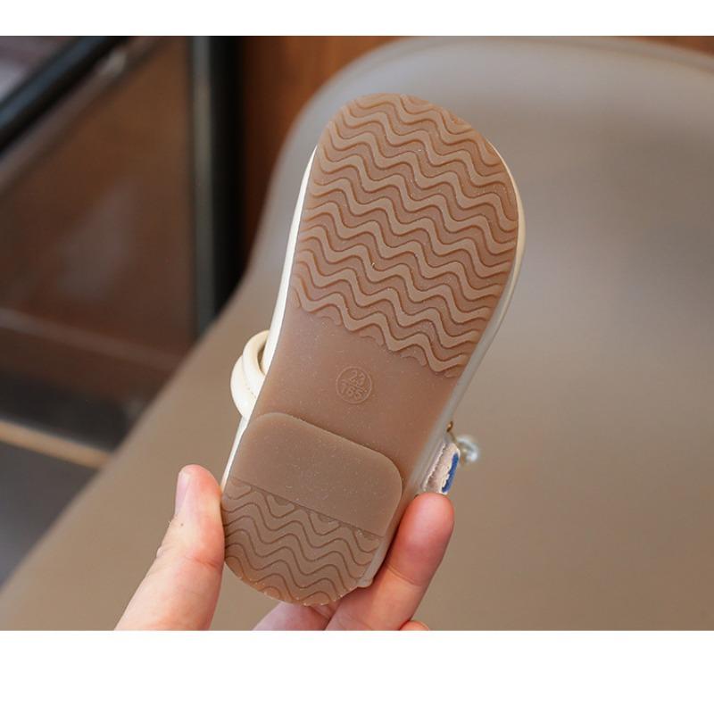 Toddler Pearl Decor Magic Tape Glossy Mary Jane Casual Leather Shoes