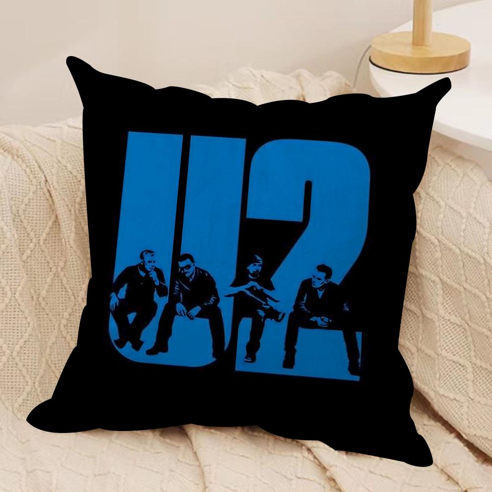 Rock Band UU2 Kuddfodral Silkeslen Kort Plysch Dubbelsidigt Tryckt Kuddfodral för Soffa Alla Årstider Heminredning Gåva