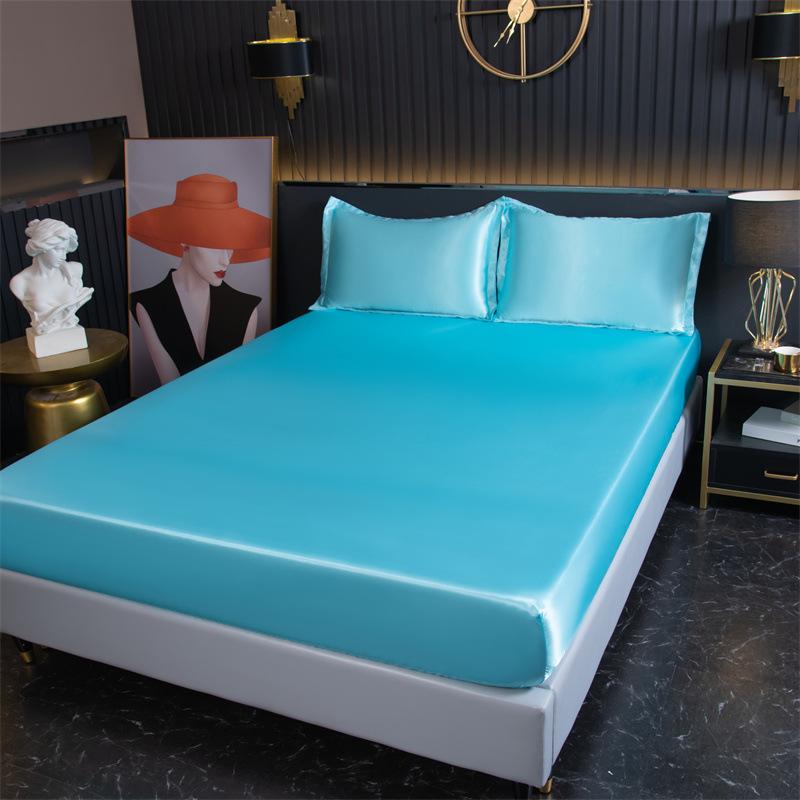 Foreign Trade Cross-border Ice Silk Non-slip Mattress Three-piece Silk Silk Satin Solid Color Simmons Bed Shield