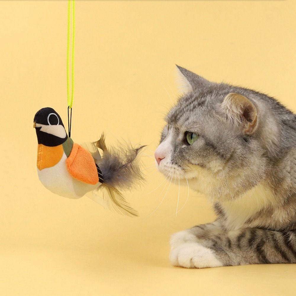 Plush Hanging Teasing Cat Bird Lifelike Cat Called Bird Toy Funny Cat Interactive Toys  Self Happy