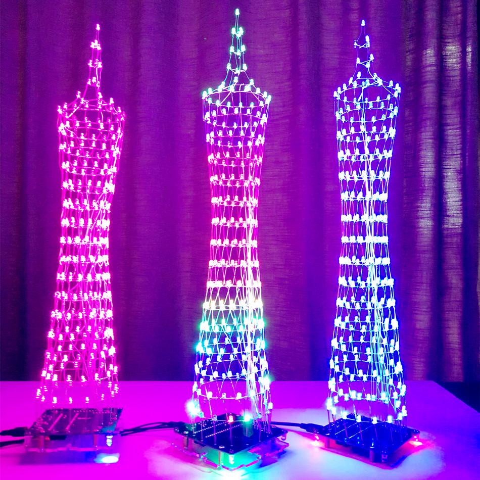 Canton Tower LED Light Cube DIY Kit: Colorful Electronic Welding Components Red Light (Upgraded)
