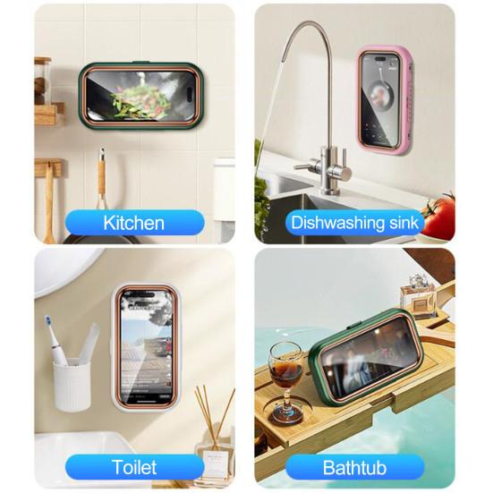 Shower Phone Holder Rotation 360-Degree Wall-Mounted Angle Adjustable Waterproof Cellphone Phone Holder Stand Case Box