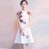 Women Cheongsam Dress Half Turtleneck High Waist Above Knee Length Temperament Chinese Dress for Banquet