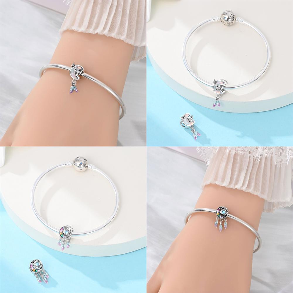 Original Colorful Dream Catcher Moonlight Butterfly Feather Pendant Copper Bead Fit Women Bracelet Valentine Gift
