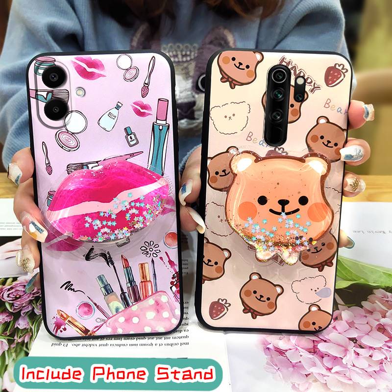 Fashion Design Dirt-resistant Phone Case For Samsung Galaxy A07 Glitter Soft Case Rotatable Stand Skin Feel Silicone TPU