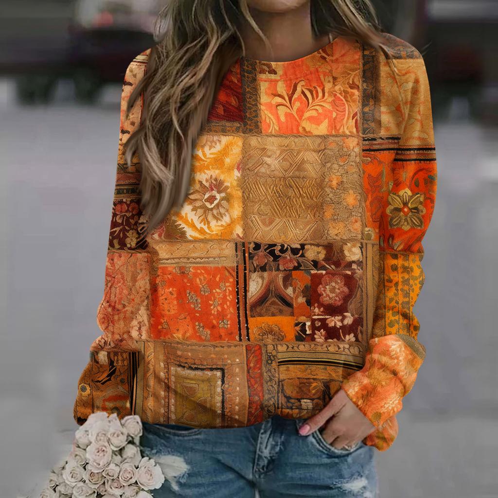 Felpa da Donna alla Moda Casual a Maniche Lunghe con Stampa Natalizia al Collo