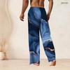 Men S Plus Size Drawstring Waist Blue Gold Marble Print Straight Leg Full Length Beach Pants