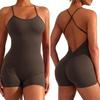 Dámský letní jógový overal s kříženými zády, bez rukávů, s vysokou elasticitou, úzký, měkký, prodyšný, s hlubokým výstřihem do U, odhalující ramena, pouzdrový, plážové šortky
