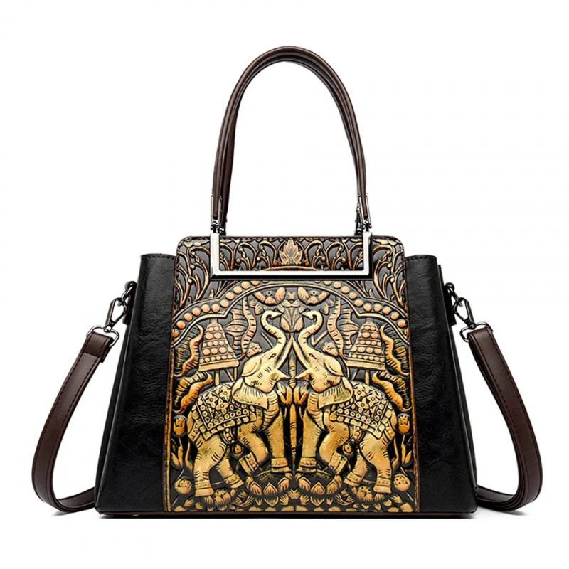 

Новая винтажная тисненая женская сумка ручной работы, универсальная плечевая сумка из ПУ кожи, 3 слоя, большая вместимость, сумки кроссбоди для женщин чёрный