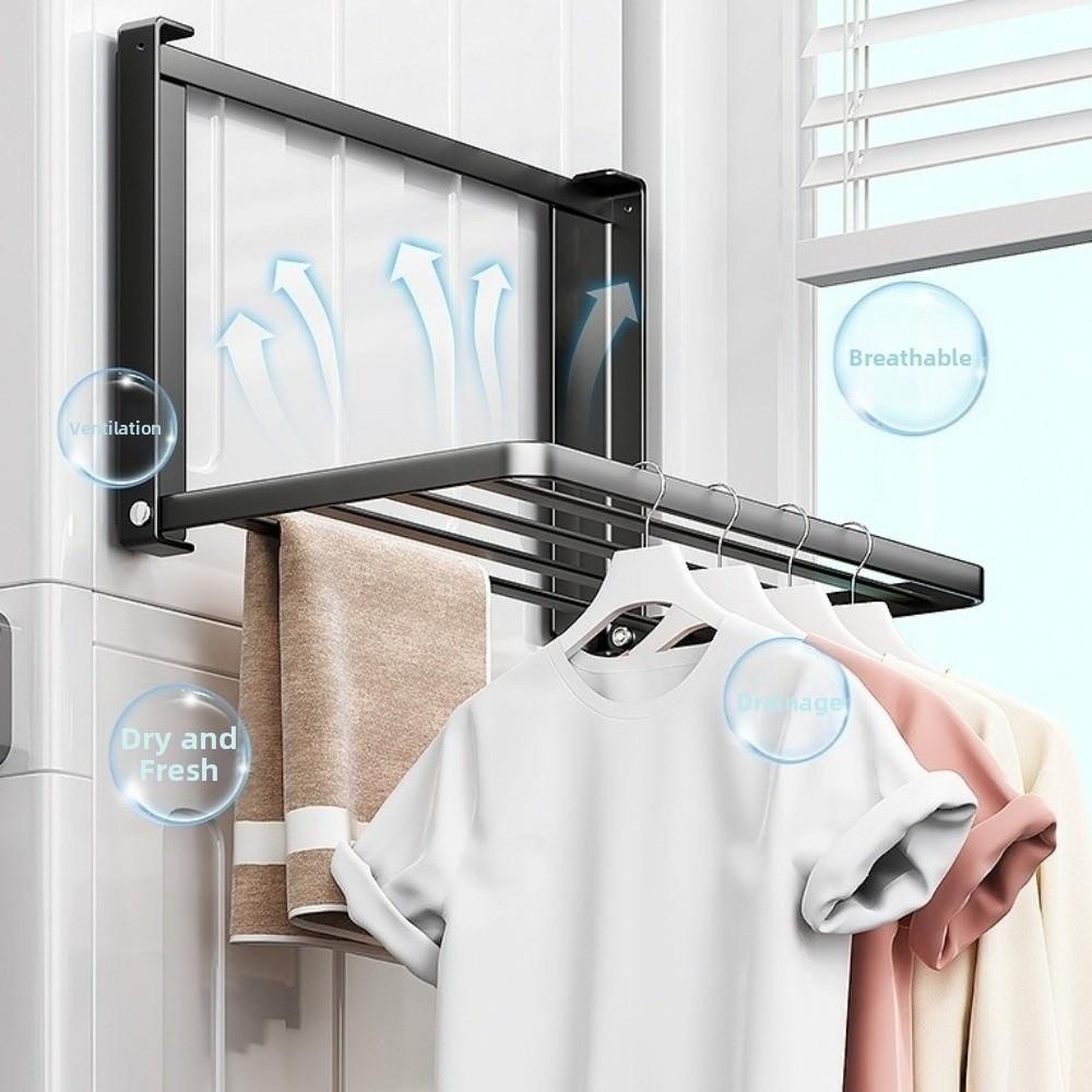 No Punching Magnetic Folding Storage Rack Metal Clothes Rack  Washing Machine Side