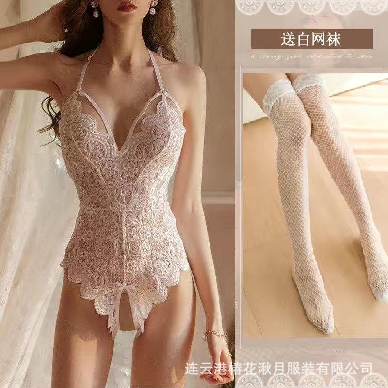 Sexy Female Sexy Backless Perspective Tight Lace Onesie Open Crotch Free of Temptation A99
