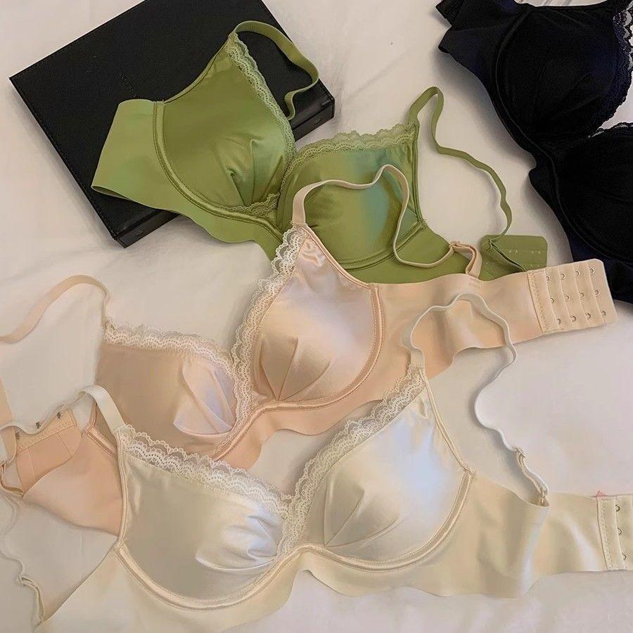 New Sexy Soft Support Lace Collar Satin Skin-friendly Underwear Women's Small Breasts Gather and Show Large, Comfortable Bra Without Steel Ring