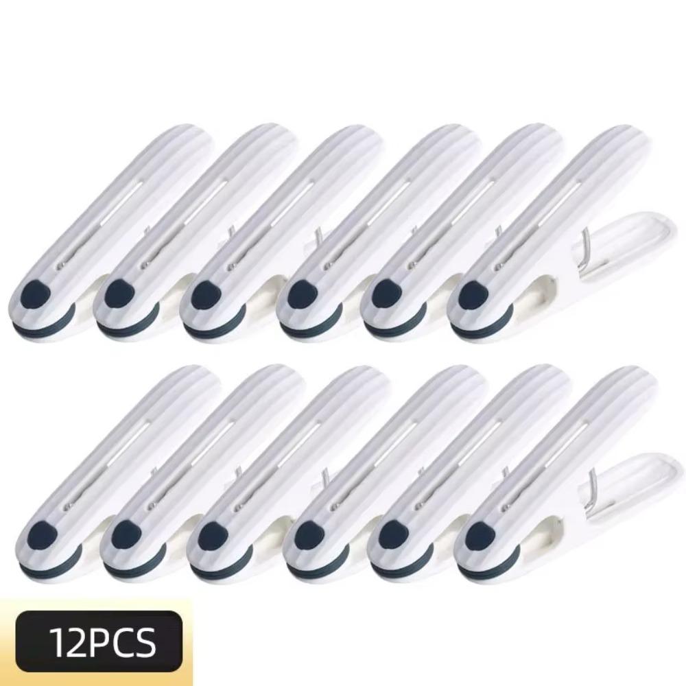 12 pcs/set Plastic Material Drying Rack Non-slip Design Fine White Windproof Fixed Clip Soft Rubber Non-marking Clip