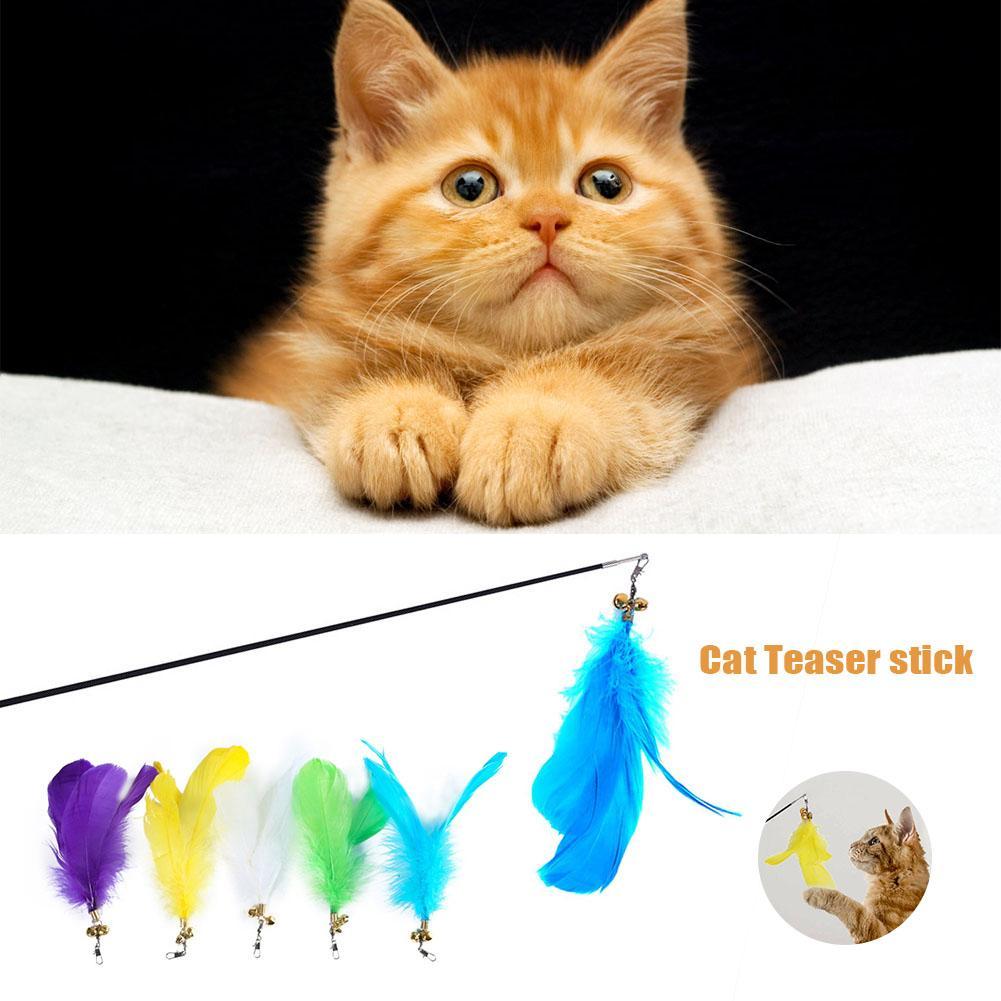 Cat Toys Wand with 3 Assorted Teasers Feather Teaser Stick Wand for Cat Kitten Having Fun Exerciser Playing Cat Accessories