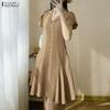ZANZEA Women Casual Turn Down Collar Short Sleeve Casual Dress