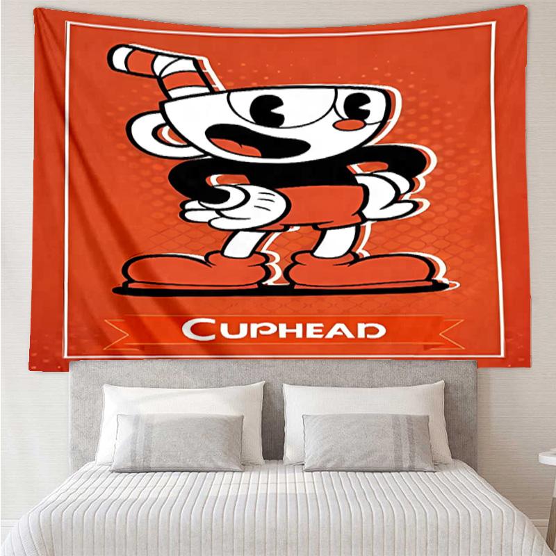 Cuphead Tapestry for Bedroom Aesthetic Classroom Tapestries Wall Hanging for Living Room Dorm Office,Ideal Creative Gift