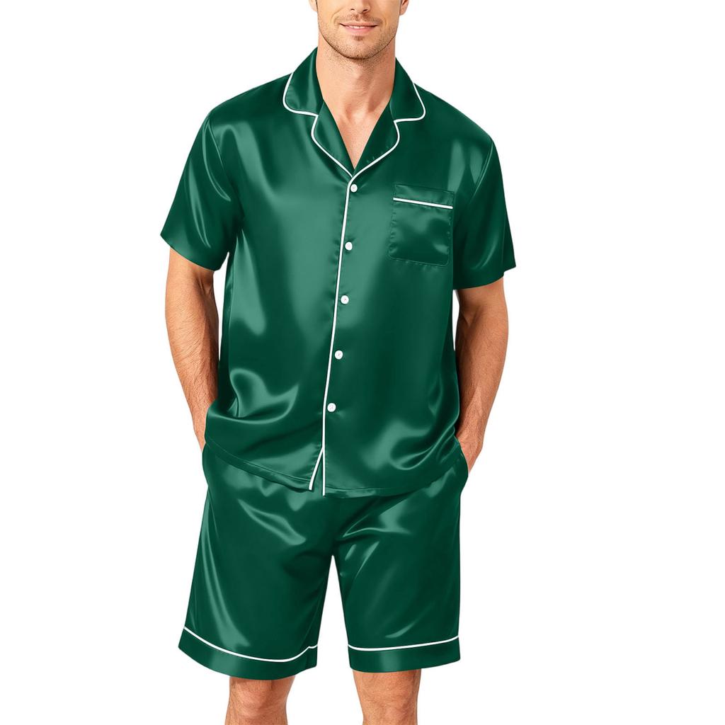 Men's Short Sleeve Pajama Set Button Down Shirt with Notched Collar and Matching Shorts Soft Lightweight Lounge Sleepwear S To XXXXL