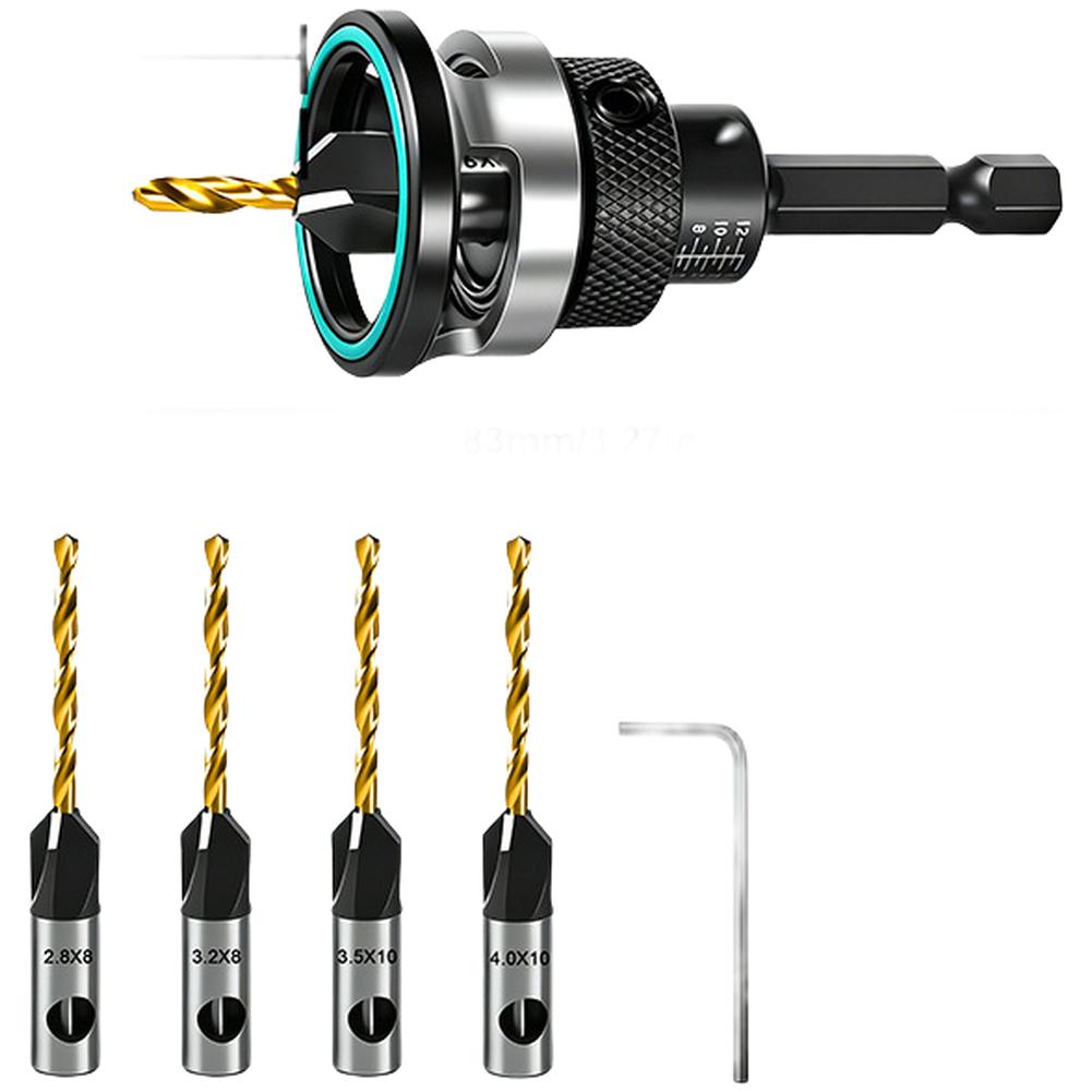 Countersink Drill Set With Adjustable Depth Stop Adjustable Chamfer Wood For Precise Woodworking And DIY Repairs