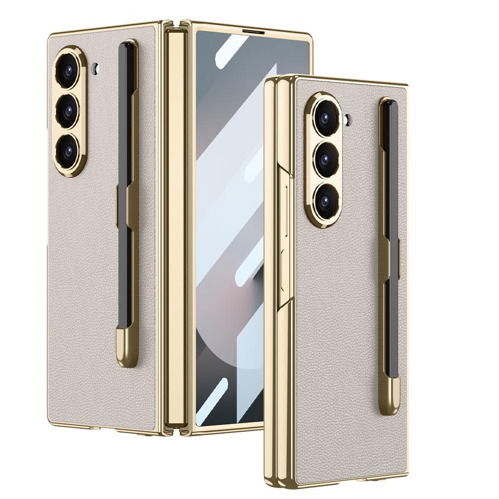 Samsung Z Fold6 Electroplated Leather Phone Case with Pen Slot – Full Coverage & Anti-drop Protection SM-Fold6 [Excludes Pen]