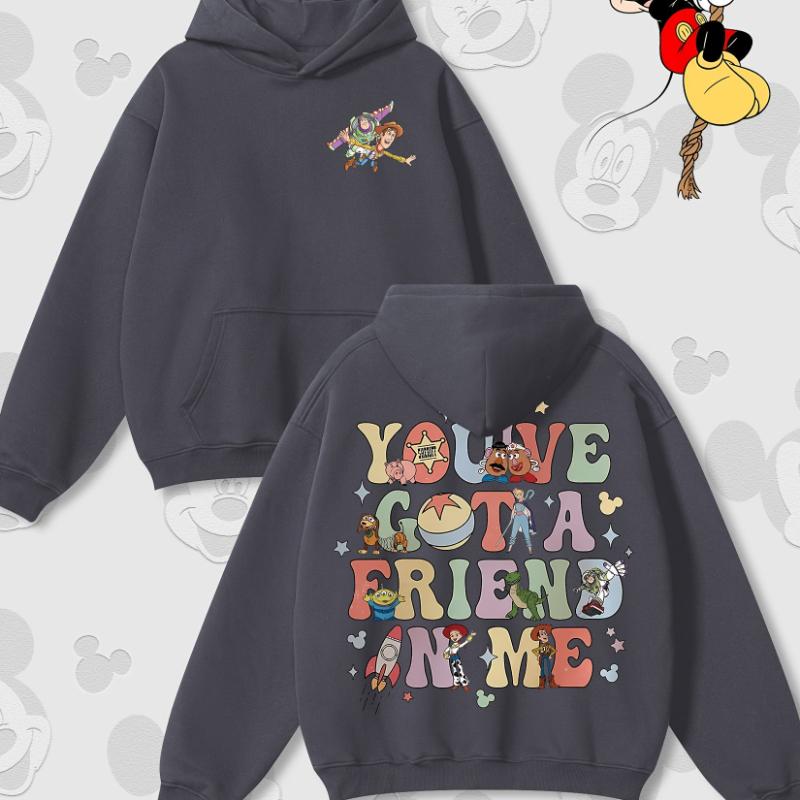 Disney Cartoon Print Autumn and Winter Hooded Sweater Crew Neck Long-sleeved Hoodie Loose Casual Style Suitable for Men Women