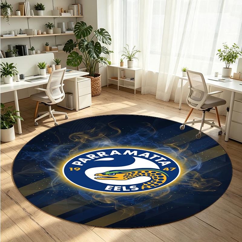 Parramatta Eels Printed Round Crystal Velvet Rug Soft Non Slip Floor Carpet For Bedroom Holiday Gift