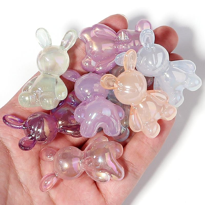 10Pcs Plated Color Acrylic Beads Cartoon Cute Rabbit Violent Bear Bead For DIY Bracelet Phone Chain Keychain Jewelry Ornament